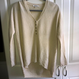 Madewell Wool Blend Waffle Knit Asherton Cream Henley Sweater XS‎